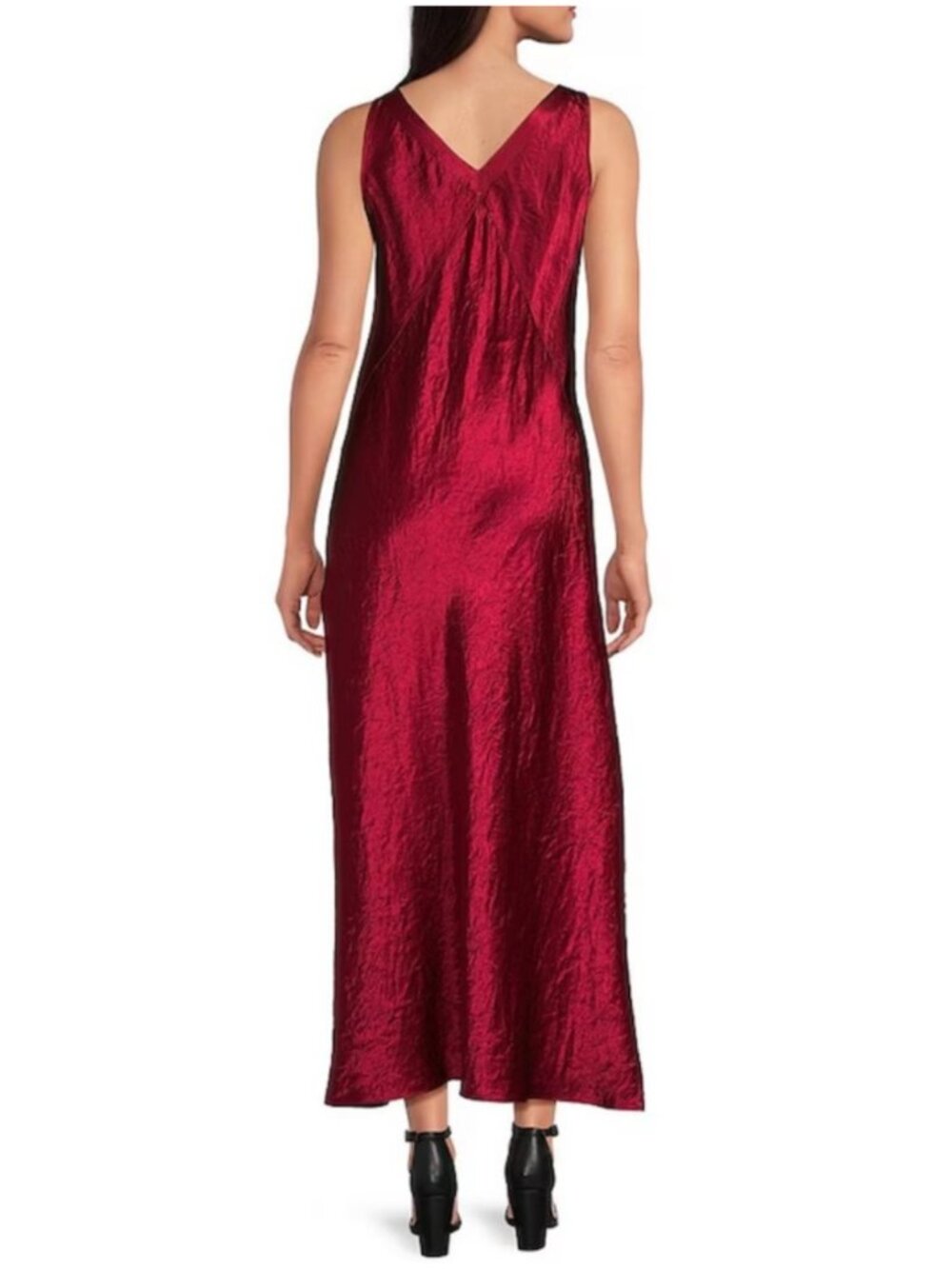 Eileen Fisher Wine Red Satin Dress Elegant Sleeveless Cocktail Party NEW - Picture 3 of 9